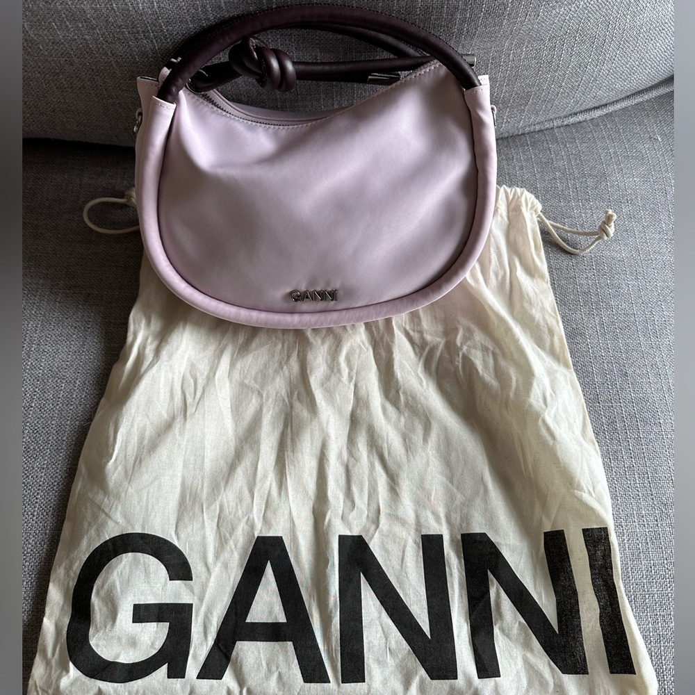 Ganni Pink and Brown Knotted Handle Shoulder Bag - Picture 3 of 16